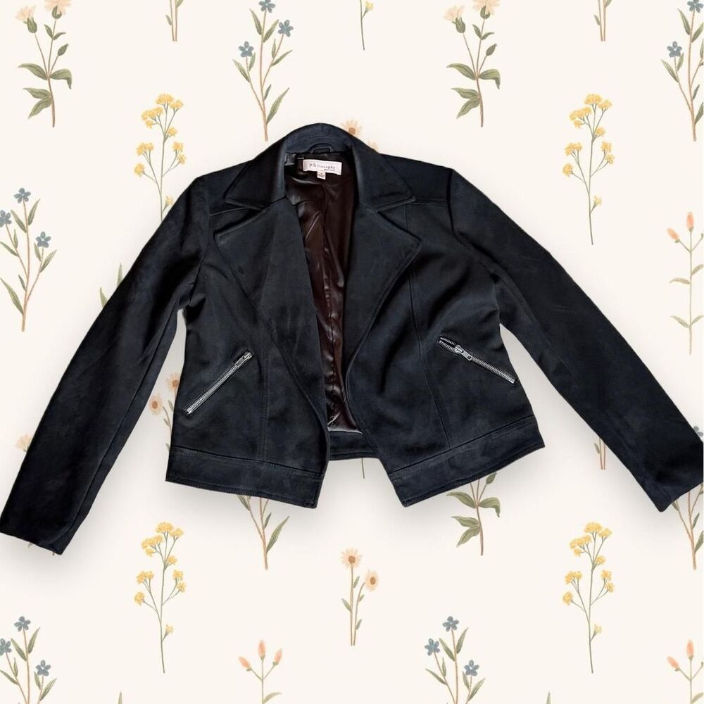 Philosophy Like New Black Faux Leather / Suede Moto Biker Jacket Zipper Pockets